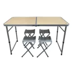 Set mesa plegable de camping con 4 bancos Madera Clara