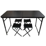 Set mesa plegable de camping con 4 bancos Madera Oscura