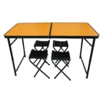 Set mesa plegable de camping con 4 bancos Aluminio Negro y Bambú